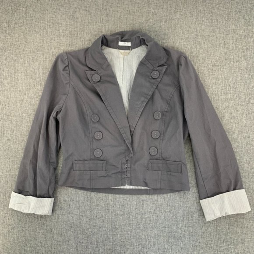 Ali & Kris Gray Jacket Medium‎ Cuffed Long Sleeves Collared Cotton Button Detail